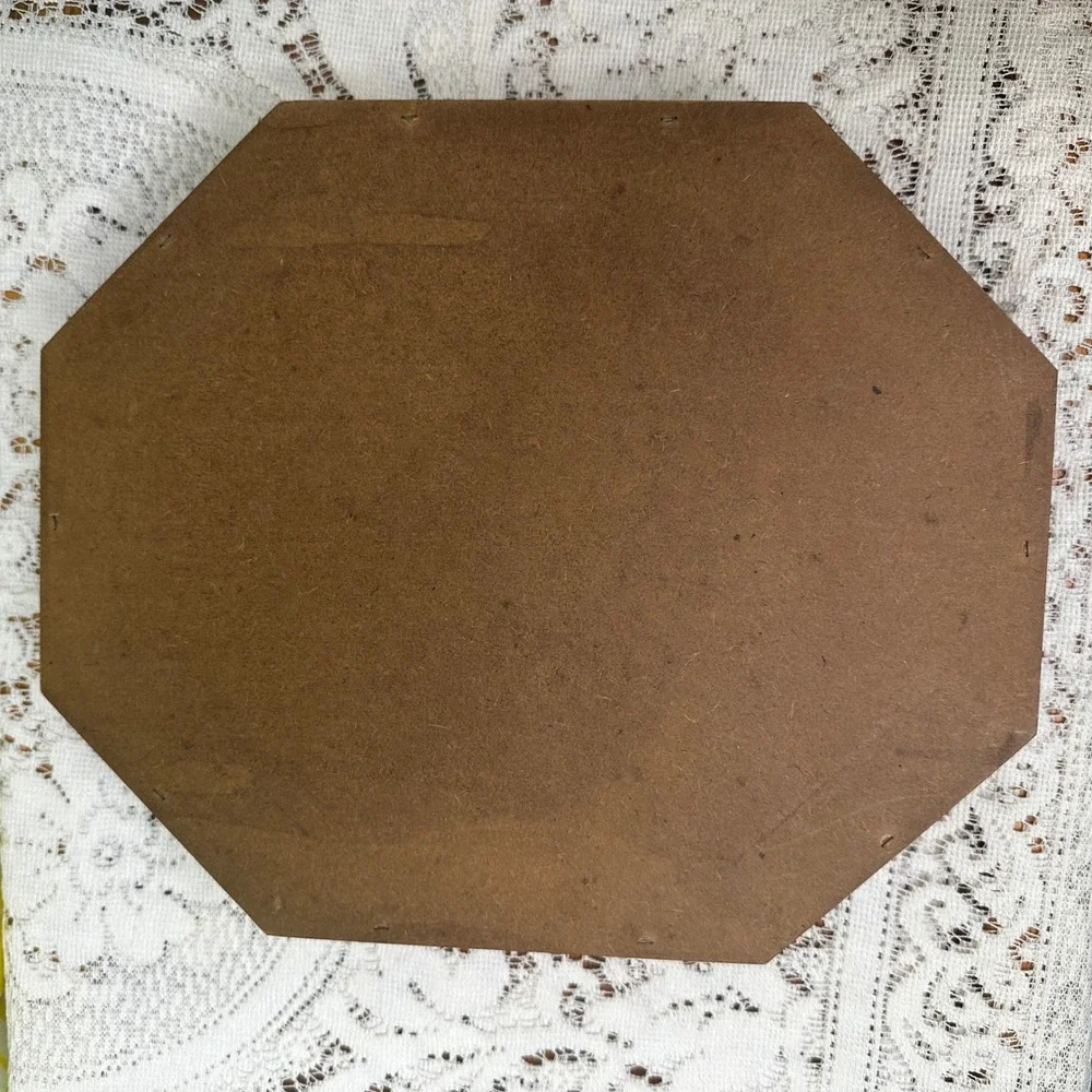 Vintage Octagonal Wood Jewelry Box Floral Heart Shadow Box Glass Top Organizer